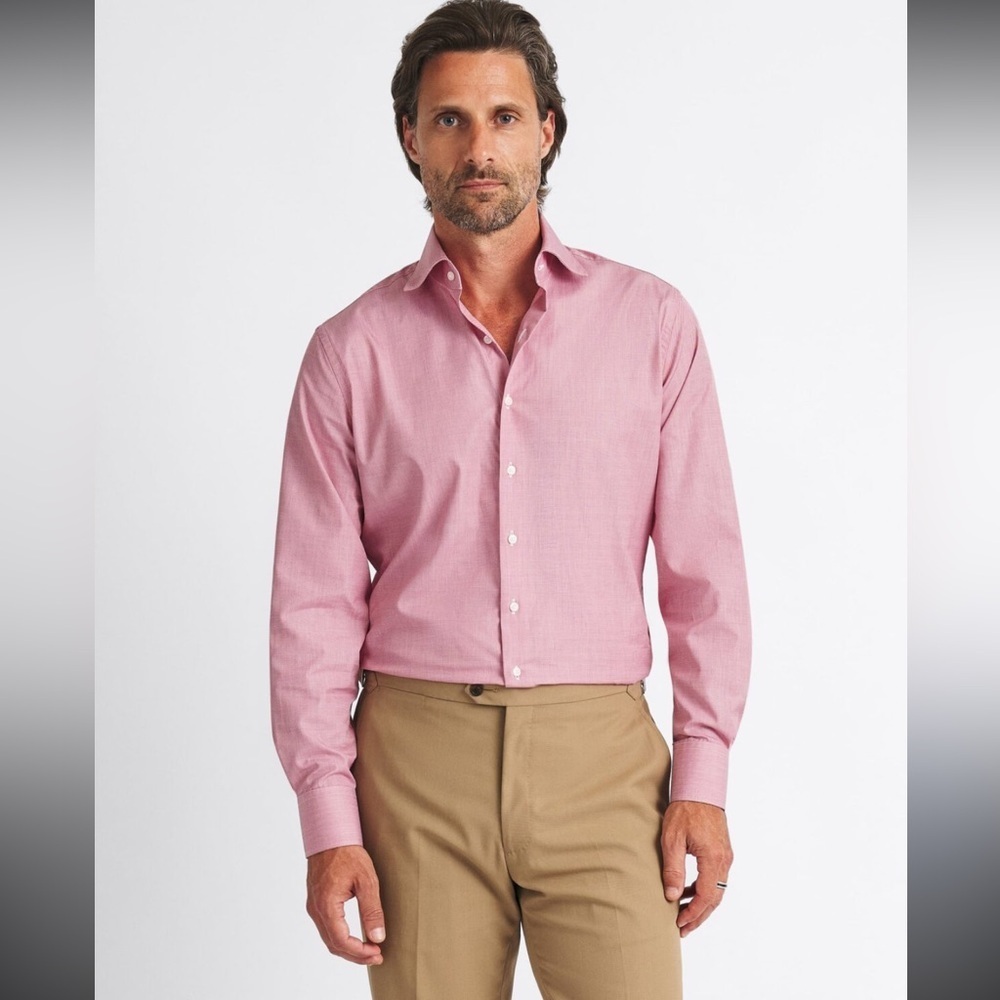 TailorByrd Men’s Dress Shirt L Long Sleeve Red Micro-Check 100% Cotton
